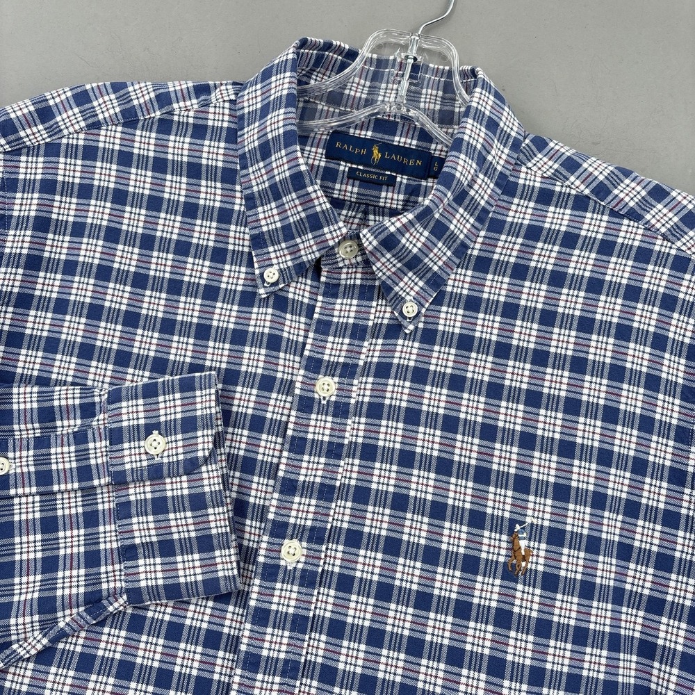 Ralph Lauren Shirt Mens Large Blue Plaid Classic Fit Button Down‎ Long Sleeve